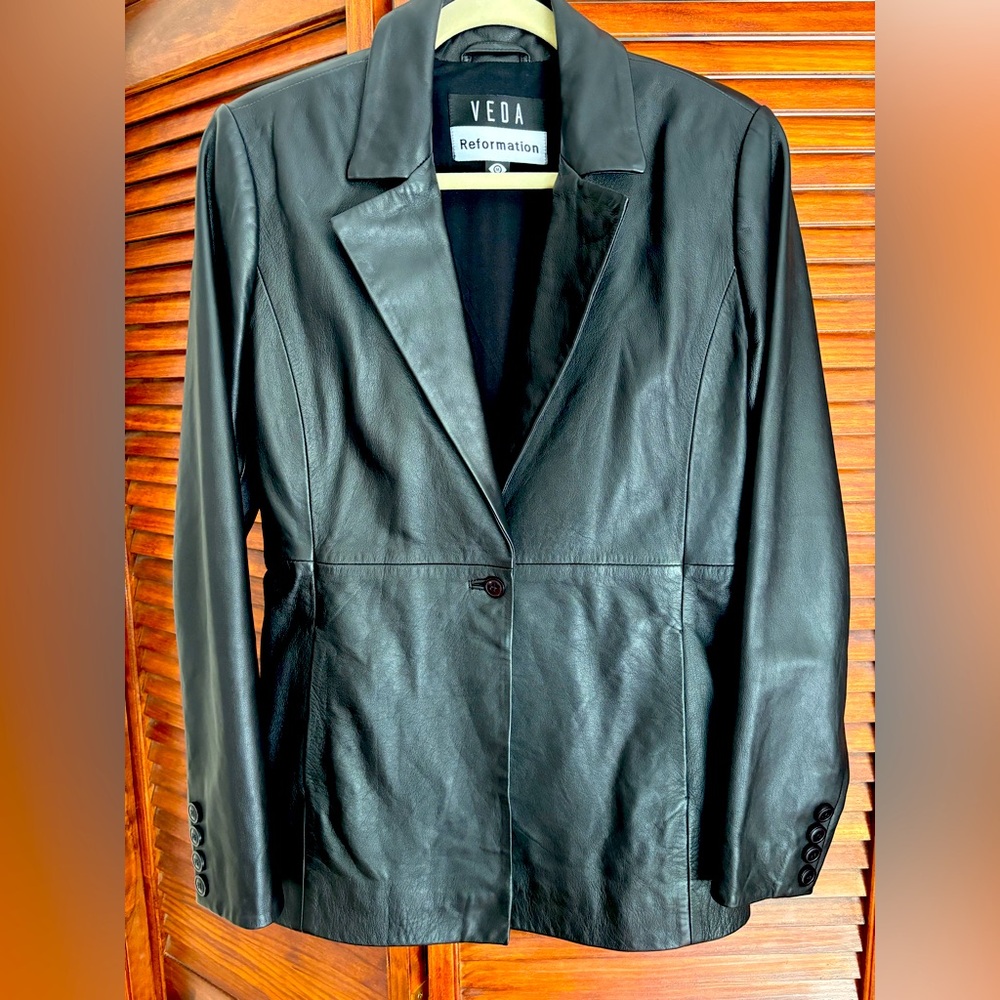 Reformation Black Leather Blazer Jacket